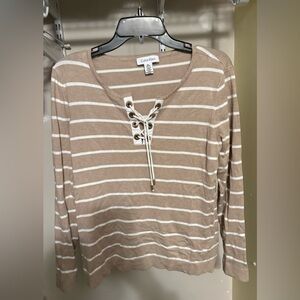 Calvin Klein Women's Beige and White Striped Long Sleeve Top